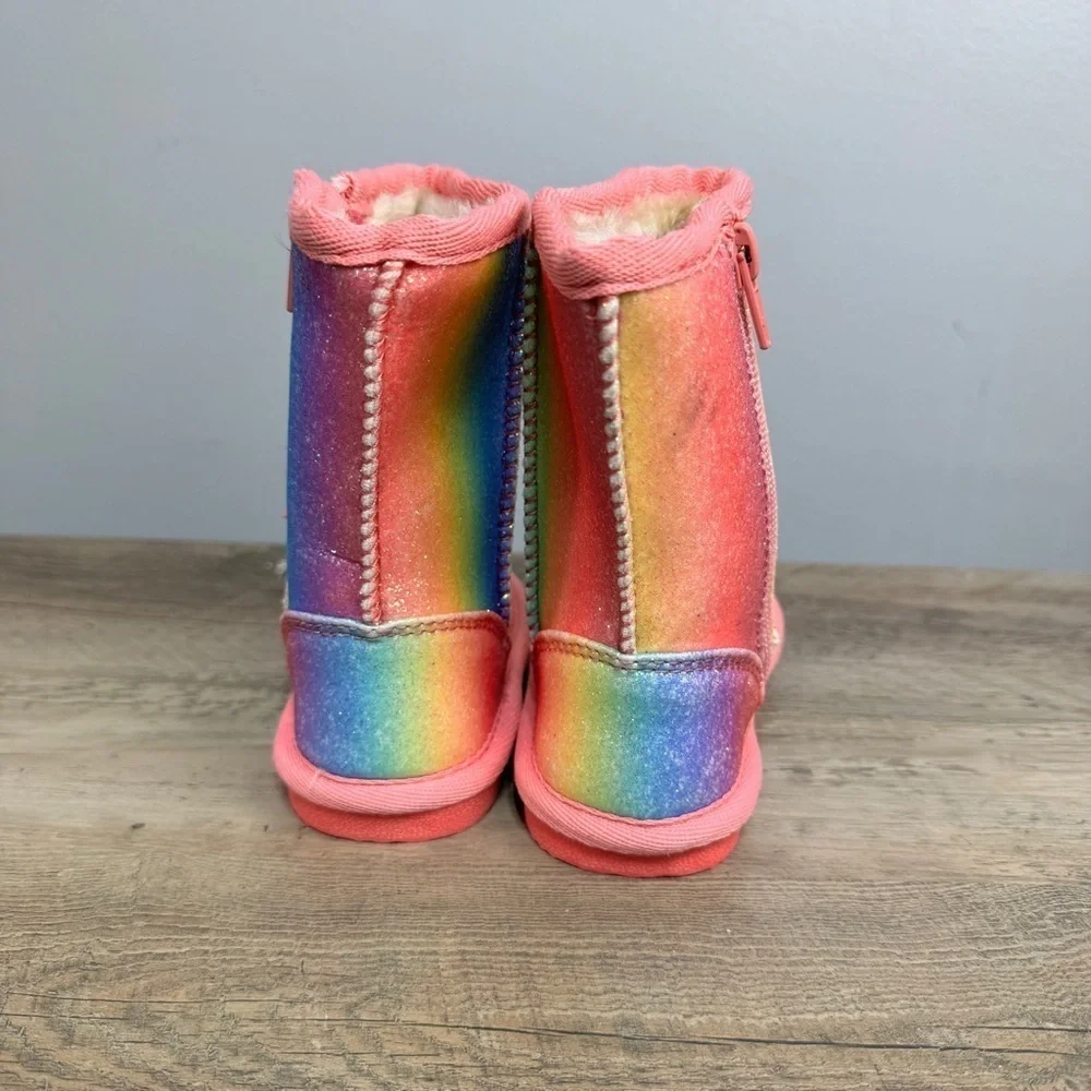 HARPER CANYON Girls Boots sz 6 Toddler Rainbow Glitter Faux Fur # bag Qt